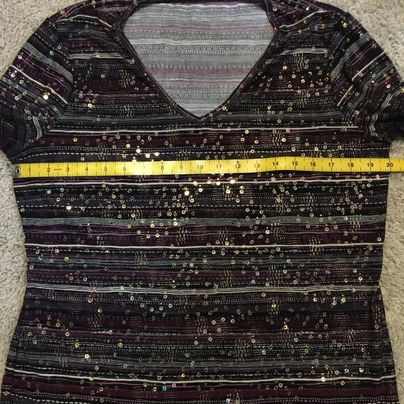 Peter Nygard Stretchy Striped + Itty Bitty Rosette Sequin Top - Picture 12 of 16